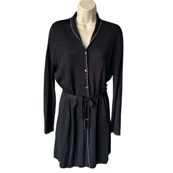 NWOT Venini Belted Long Sleeve Long Cardigan Womens‎ SZ Medium Black Button Down - Picture 1 of 12